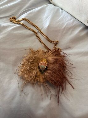 NWT KURT GEIGER Brown Feather Mini Crossbody Bag with Jeweled Clasp
